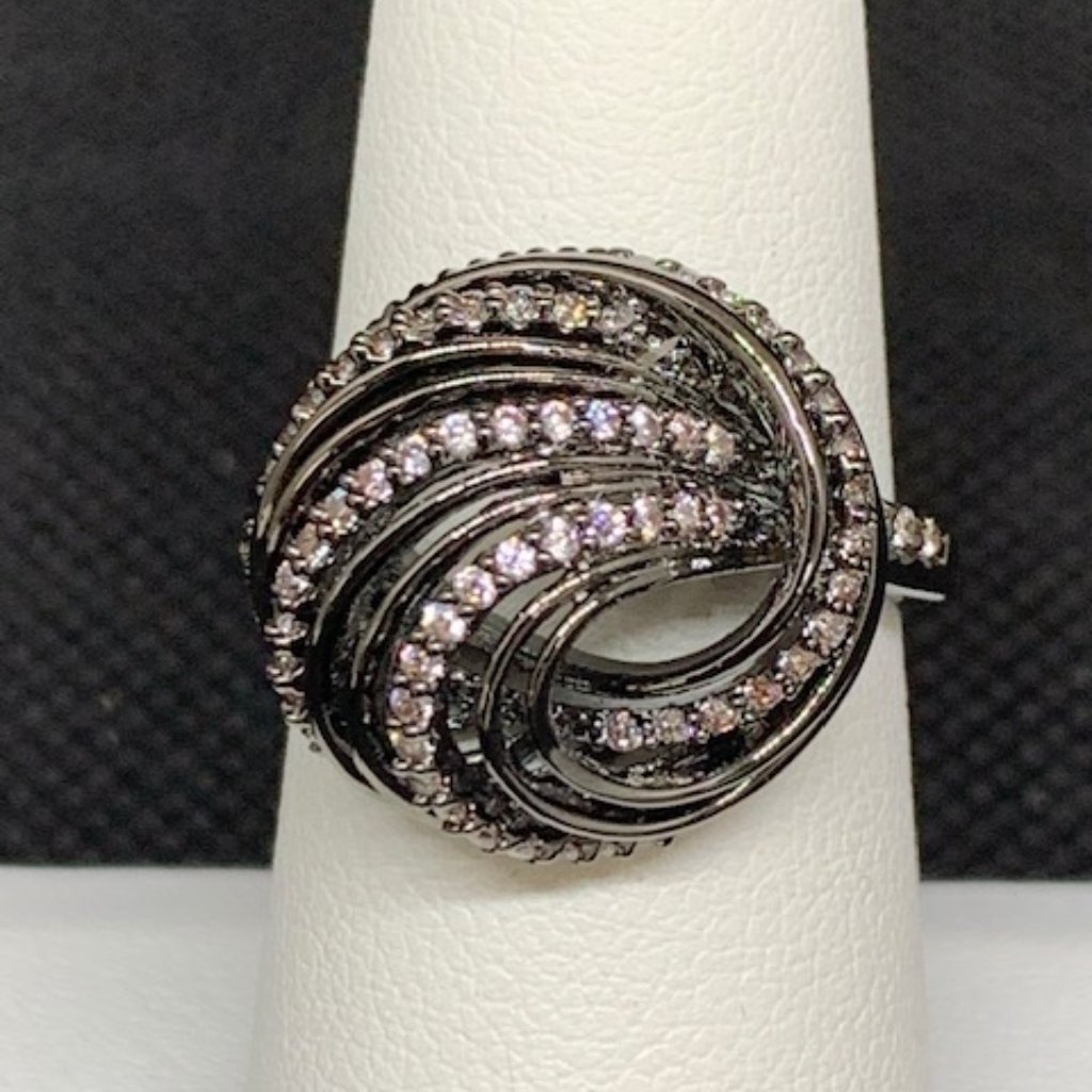 Rs Covenant #6261 Cubic Zirconia Fancy Swirl Knot Silver Rhodium Plated Ring
